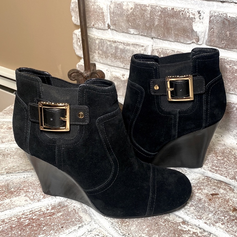 Tory Burch Suede Boots with Gold Buckle. Made in Brazil. 4” platform heel.  NWOT